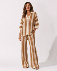 Zenaida™ | Crochet Striped Kimono and Pants Set