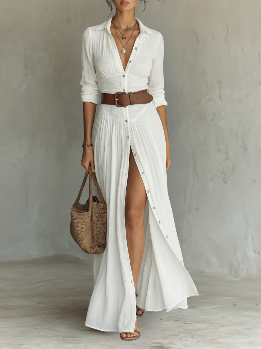 Rosamund | Belted Shirt Maxi Dress – Wells & Rose