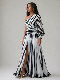 Ellis & Johnson™ | Elegant Striped Maxi Dress with One Shoulder
