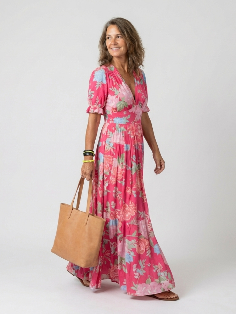 Line | Romantic Floral Midi Dress with V-Neck
