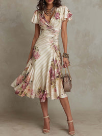 Margaret | Robe Midi Satinée Florale Vintage