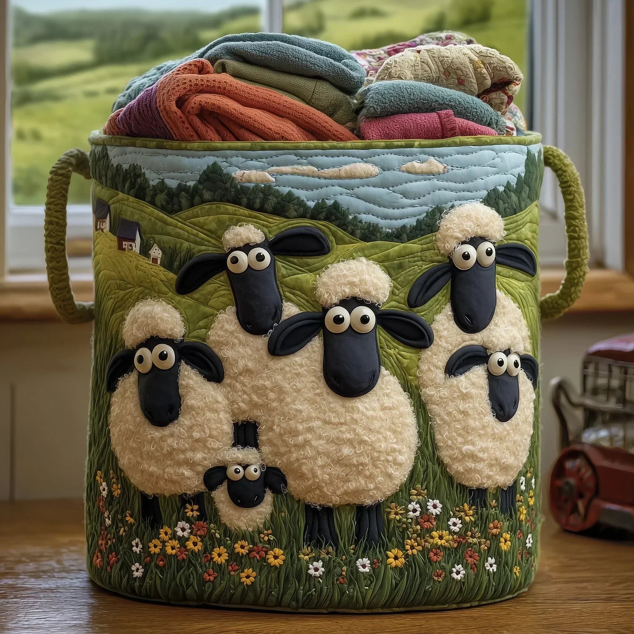 Sheep & Flowers | Handcrafted Laundry Basket