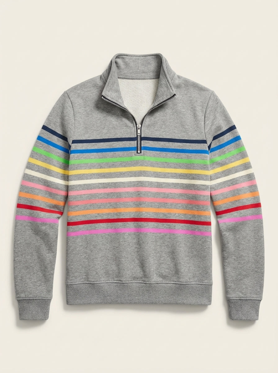 Marie - Colorful Striped Half-Zip Sweater