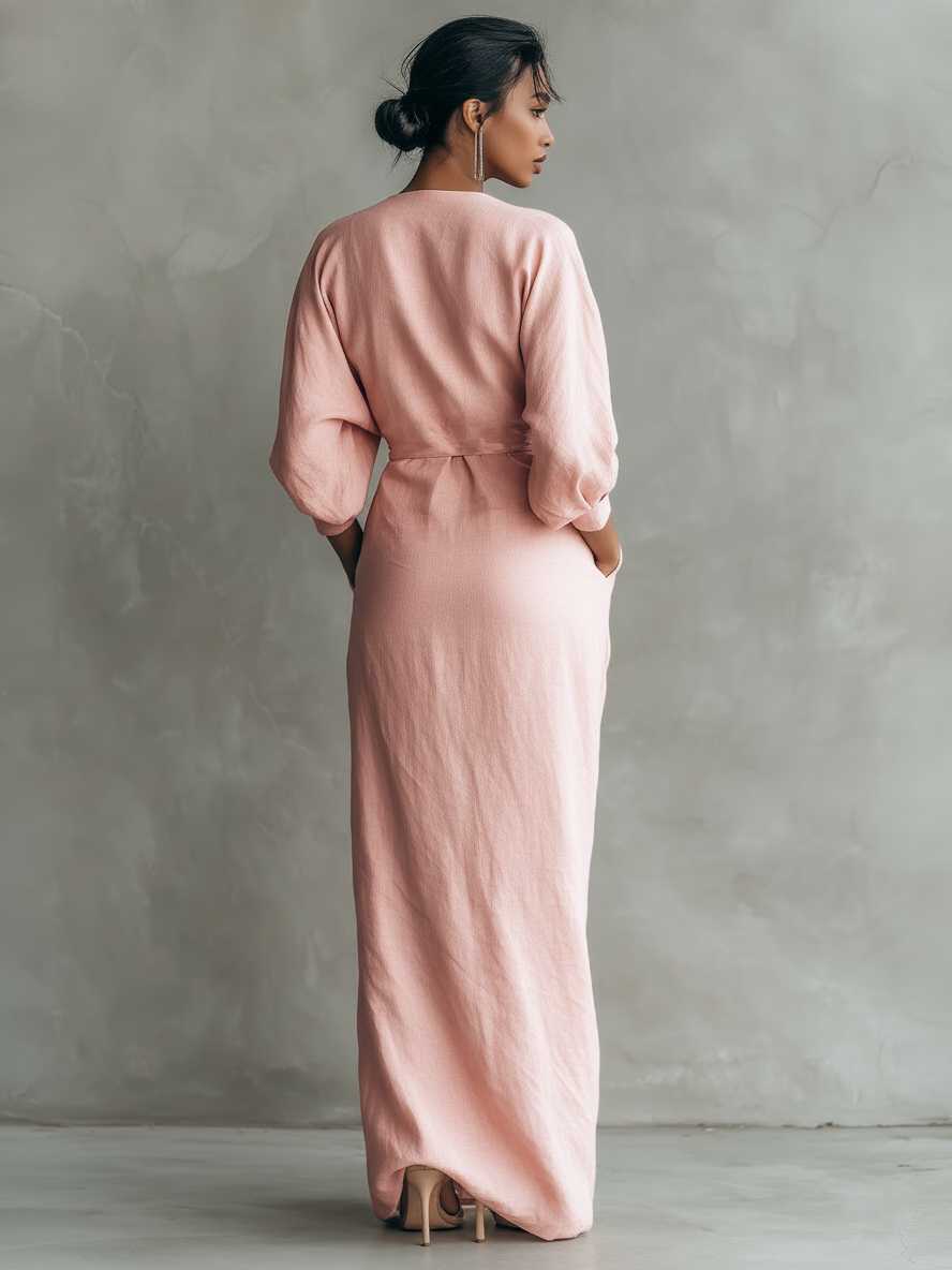 Roxa | Pink Maxi Dress with V-Neck