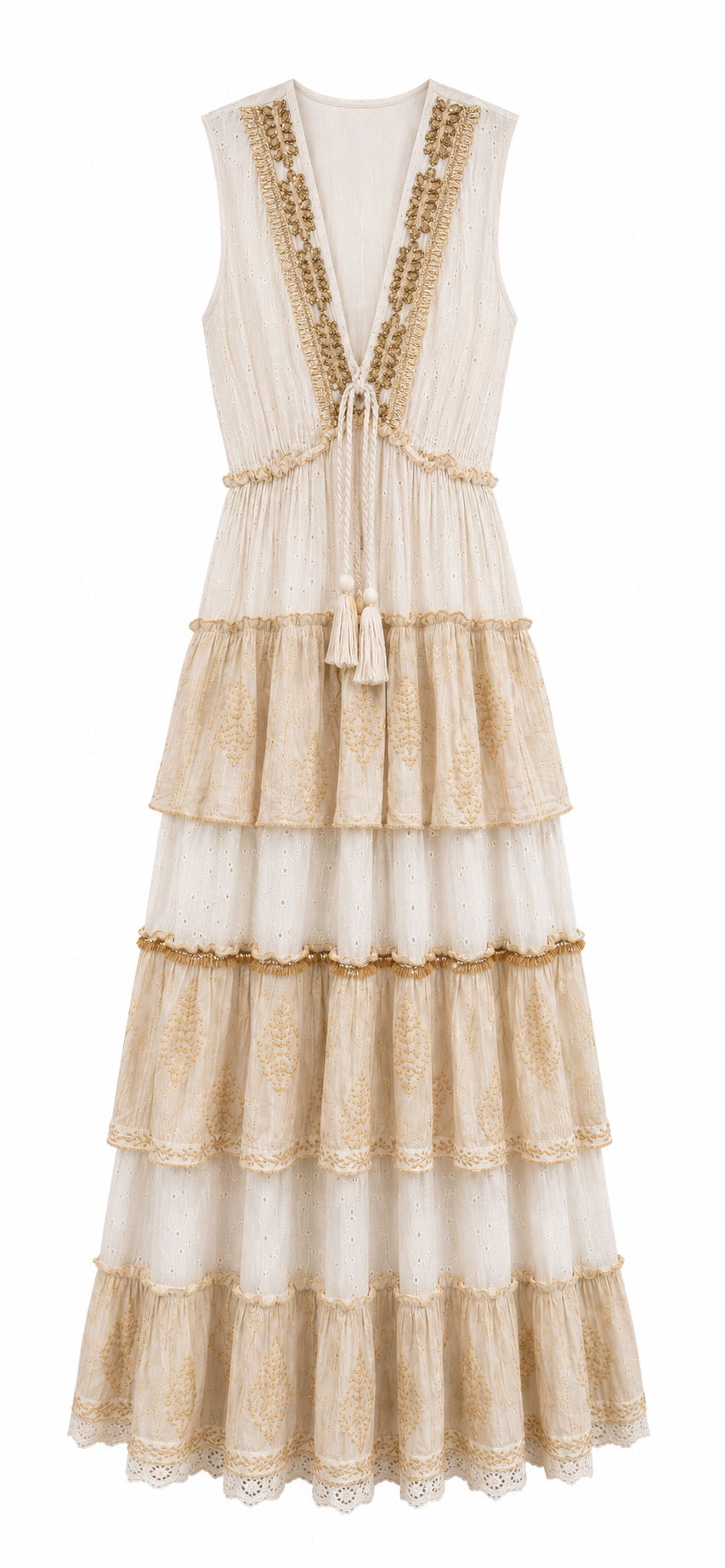 Embroidered Dress with Beading Capri