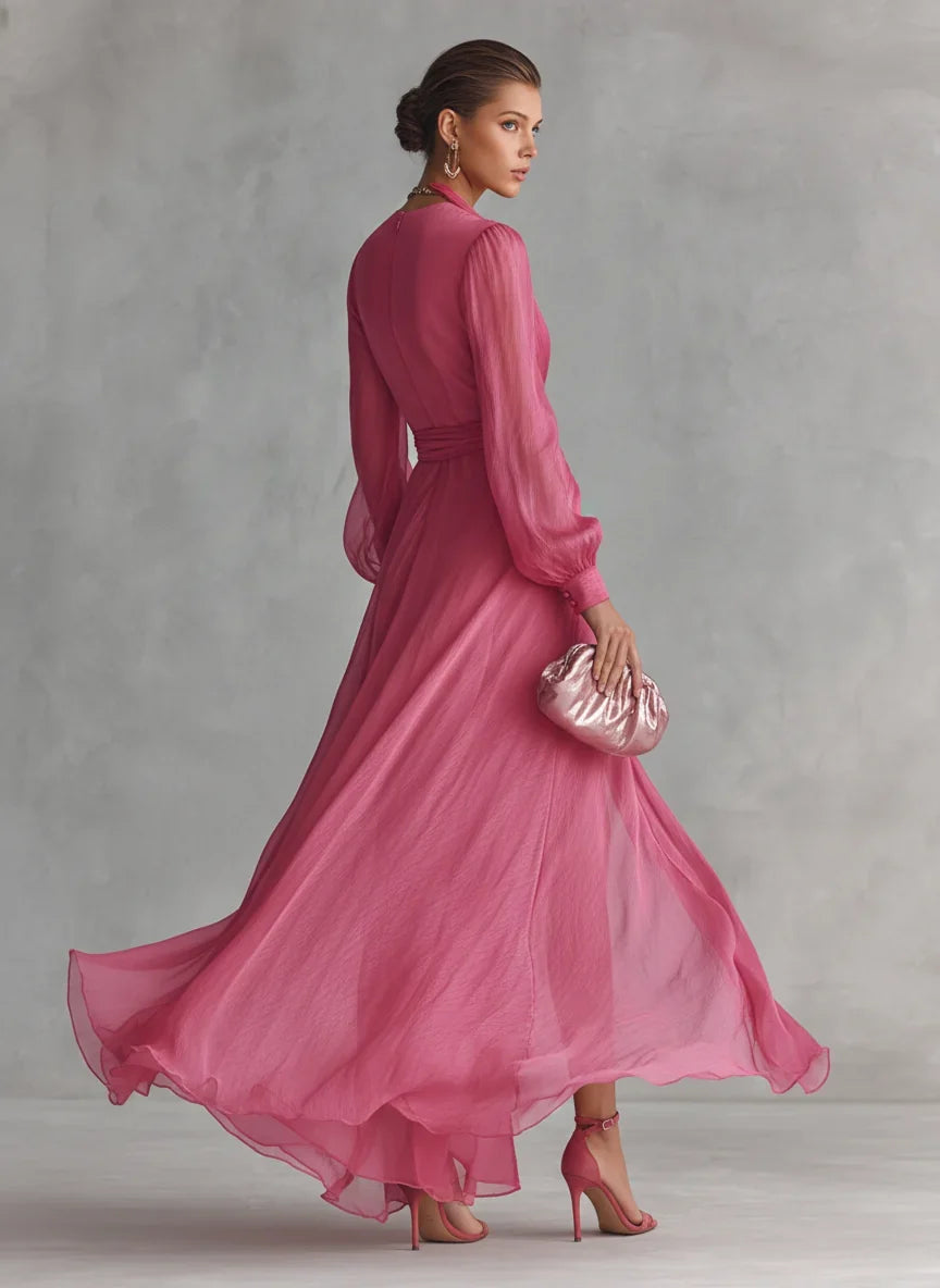 Cora | Chiffon Maxi Dress with V-Neck