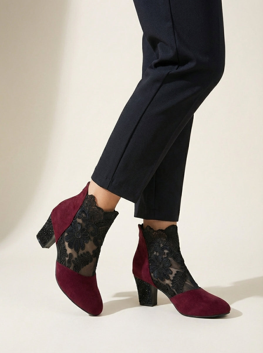 LUCINDA | Lace Ankle Boots with Block Heel – Wells & Rose