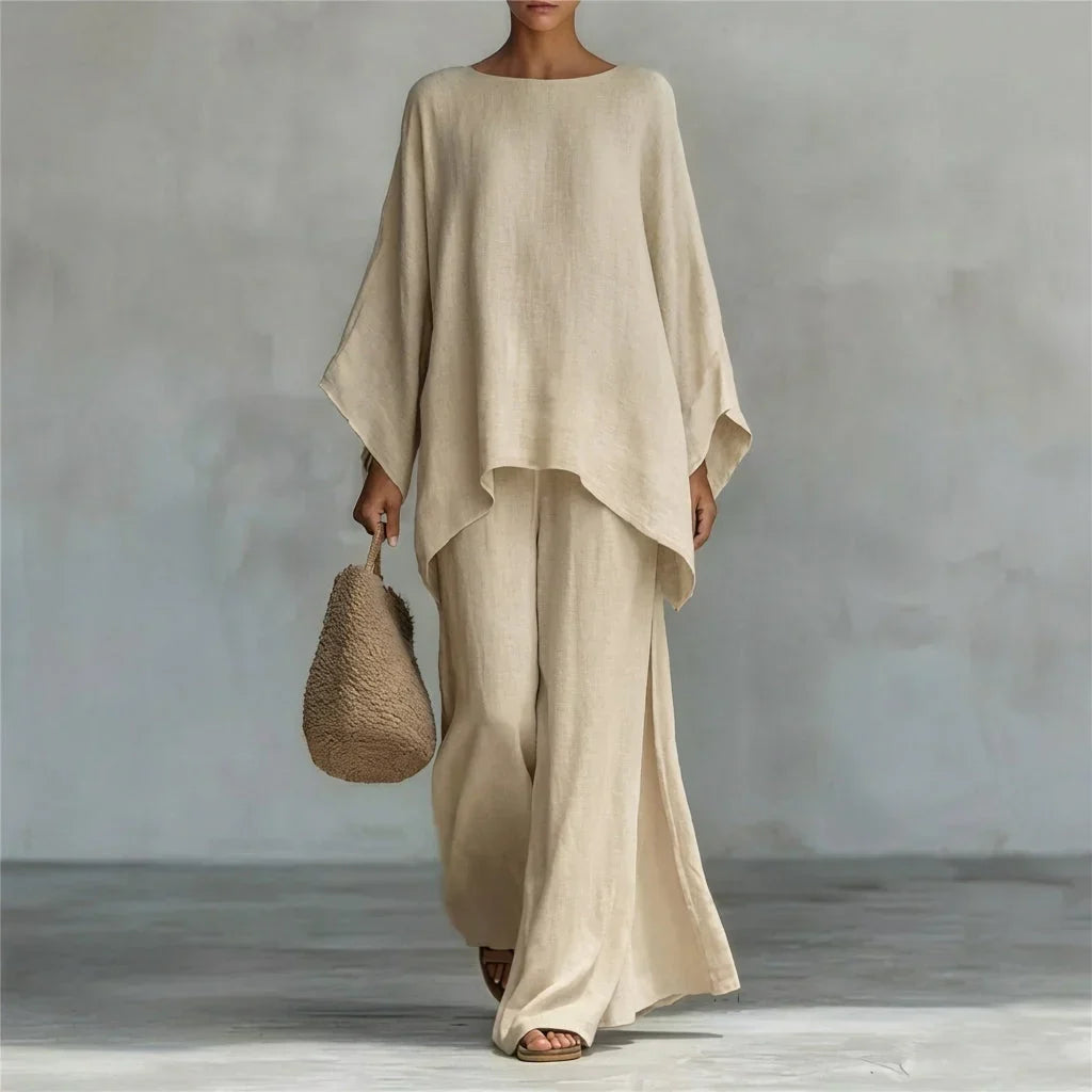 Verónica Two-Piece Set with Long Sleeve Blouse and Wide Leg Pants