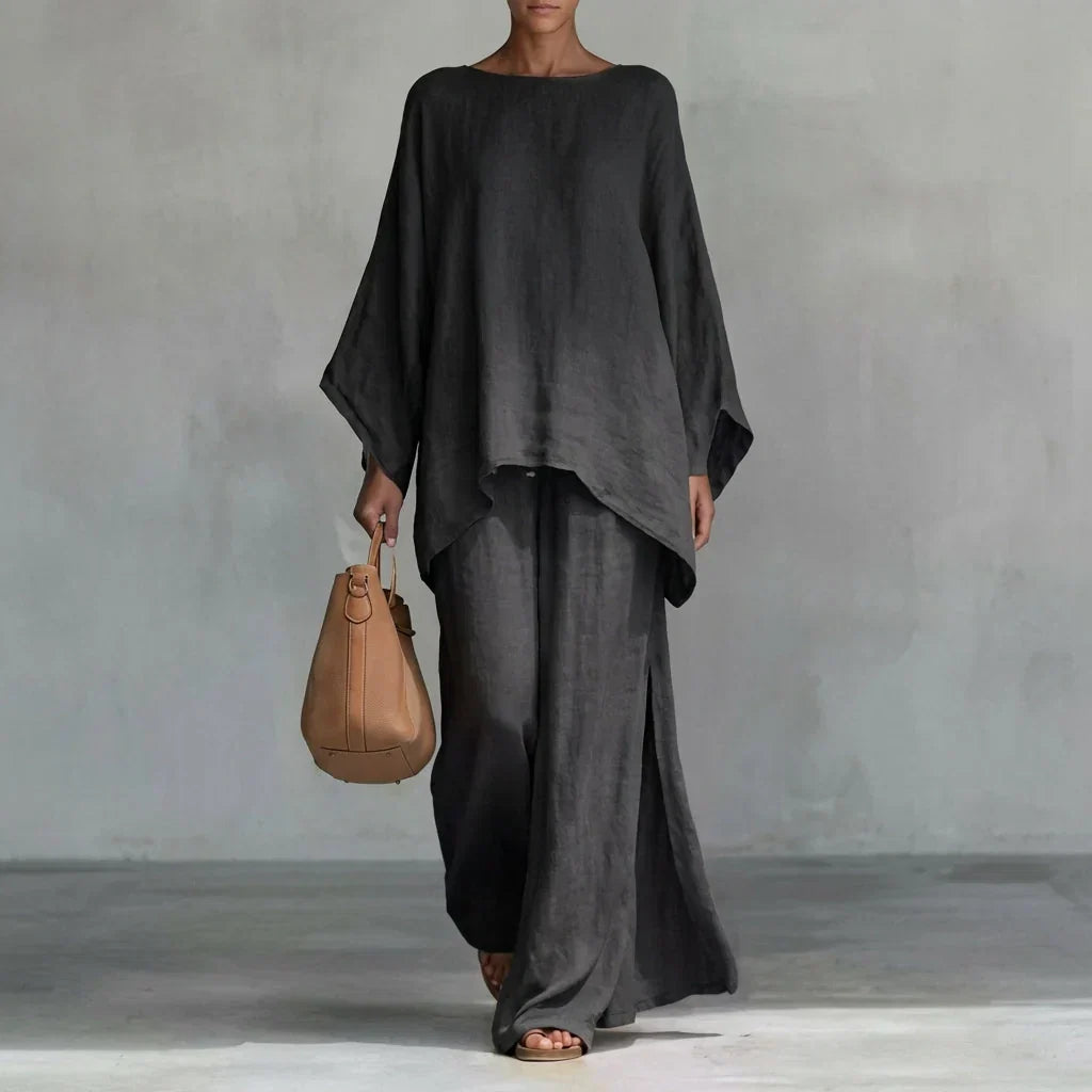 Verónica Two-Piece Set with Long Sleeve Blouse and Wide Leg Pants