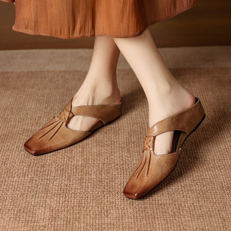 Olene | Genuine Leather Square Toe Mules