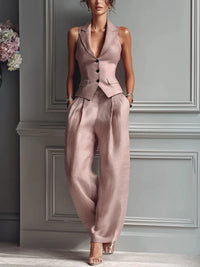 Maya | Two-Piece V-Neck Set, Button-Front