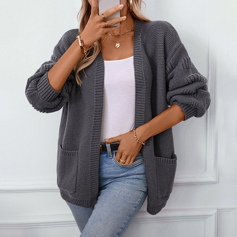 Loose-Fitting Solid Casual Cardigan with Long Sleeves