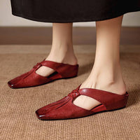 Olene | Genuine Leather Square Toe Mules