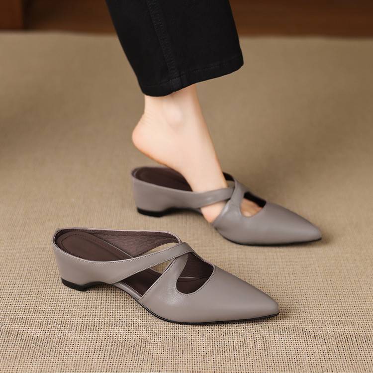 Selva | Pointed Mules with Crossed Genuine Leather Straps