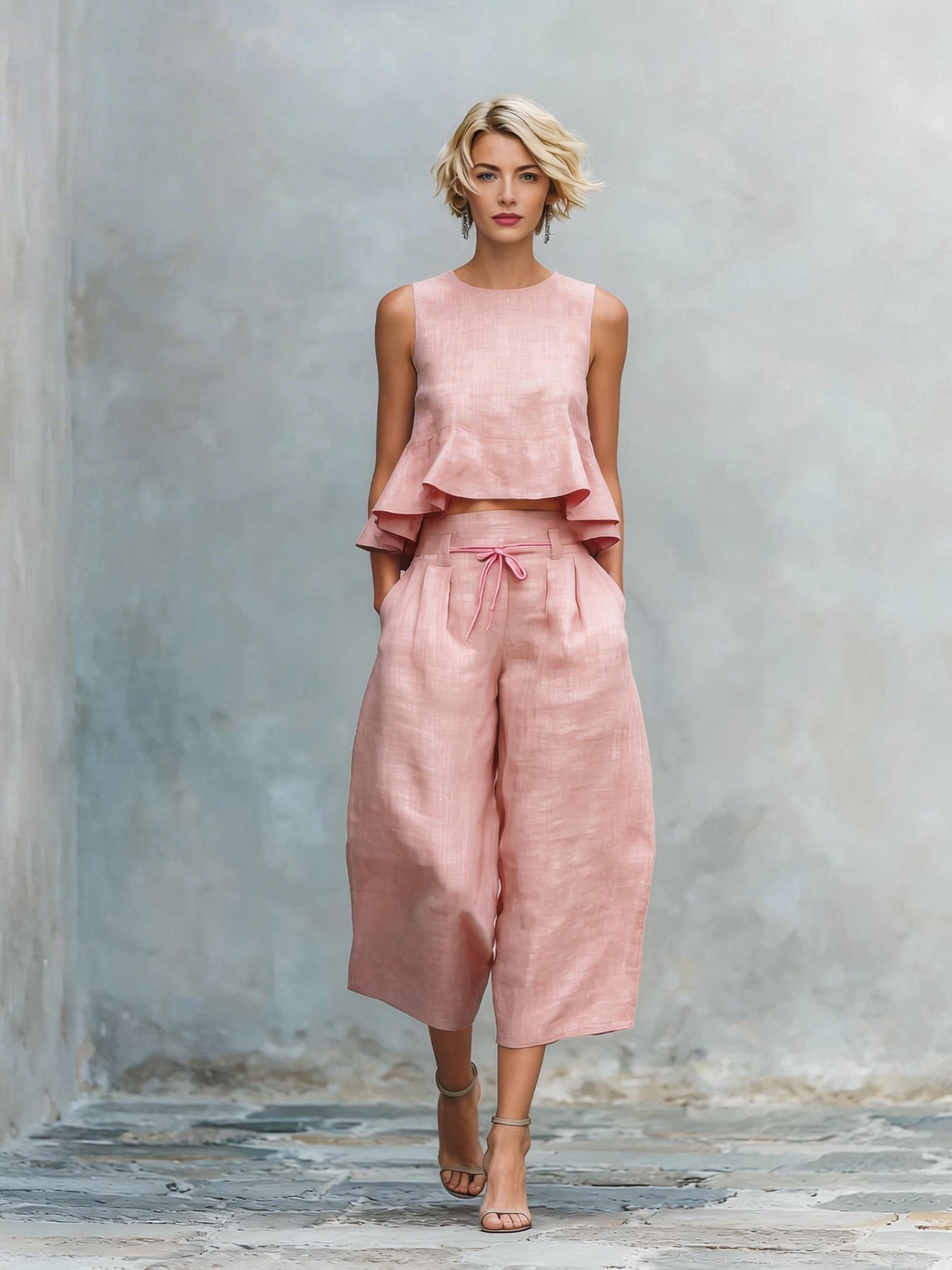 Women's Two-Piece Set with Ruffled Hem