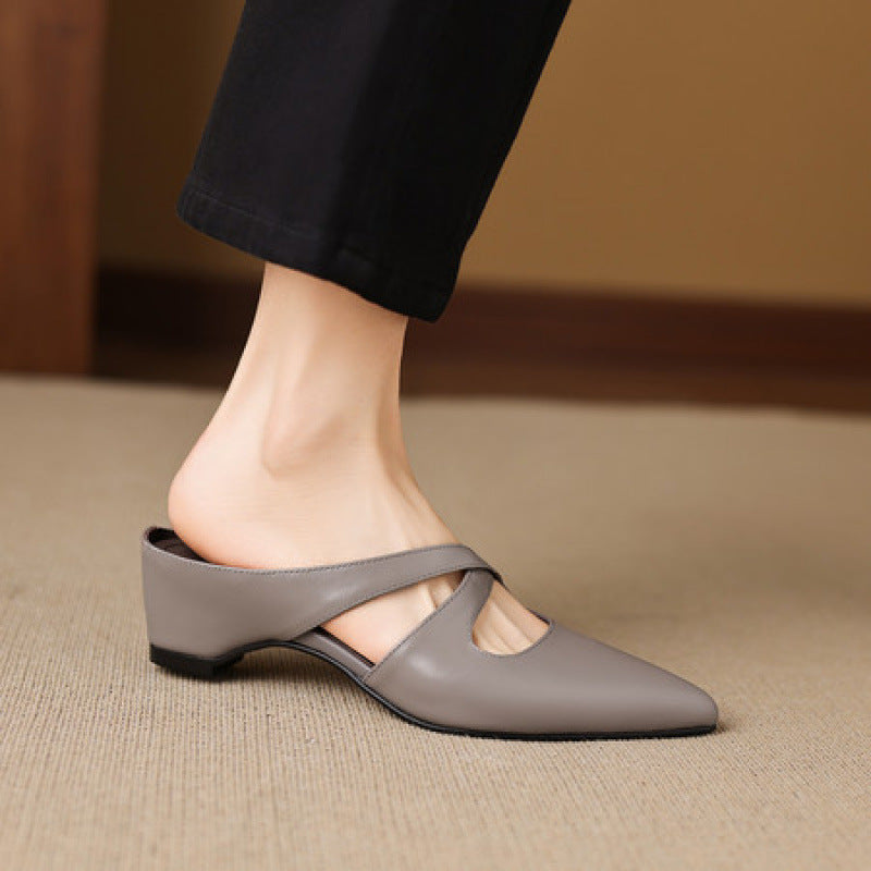 Selva | Pointed Mules with Crossed Genuine Leather Straps