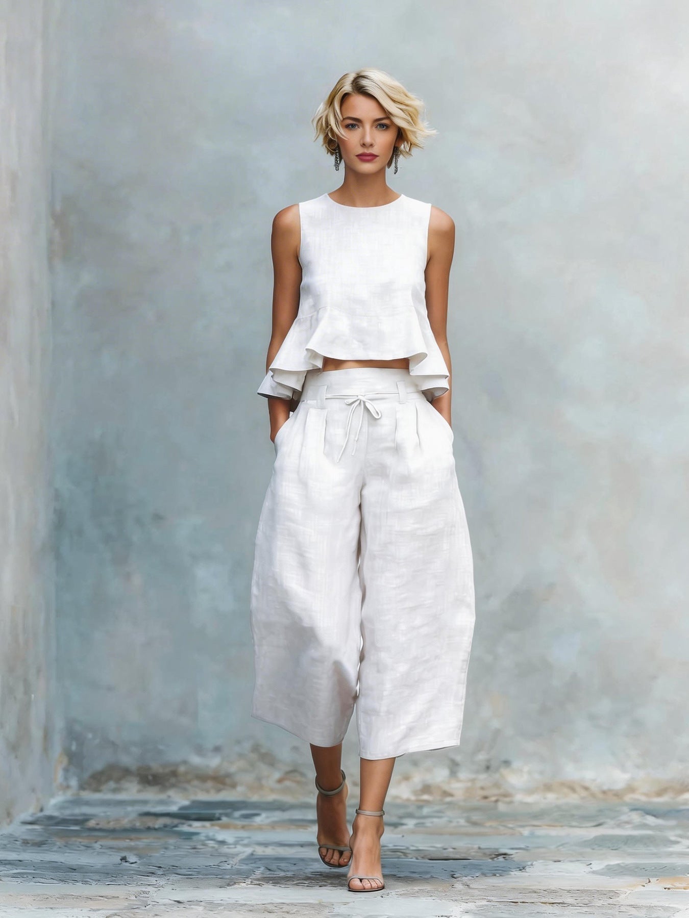 Women's Two-Piece Set with Ruffled Hem