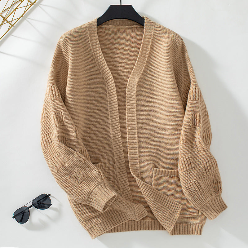 Loose-Fitting Solid Casual Cardigan with Long Sleeves