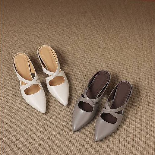 Selva | Pointed Mules with Crossed Genuine Leather Straps