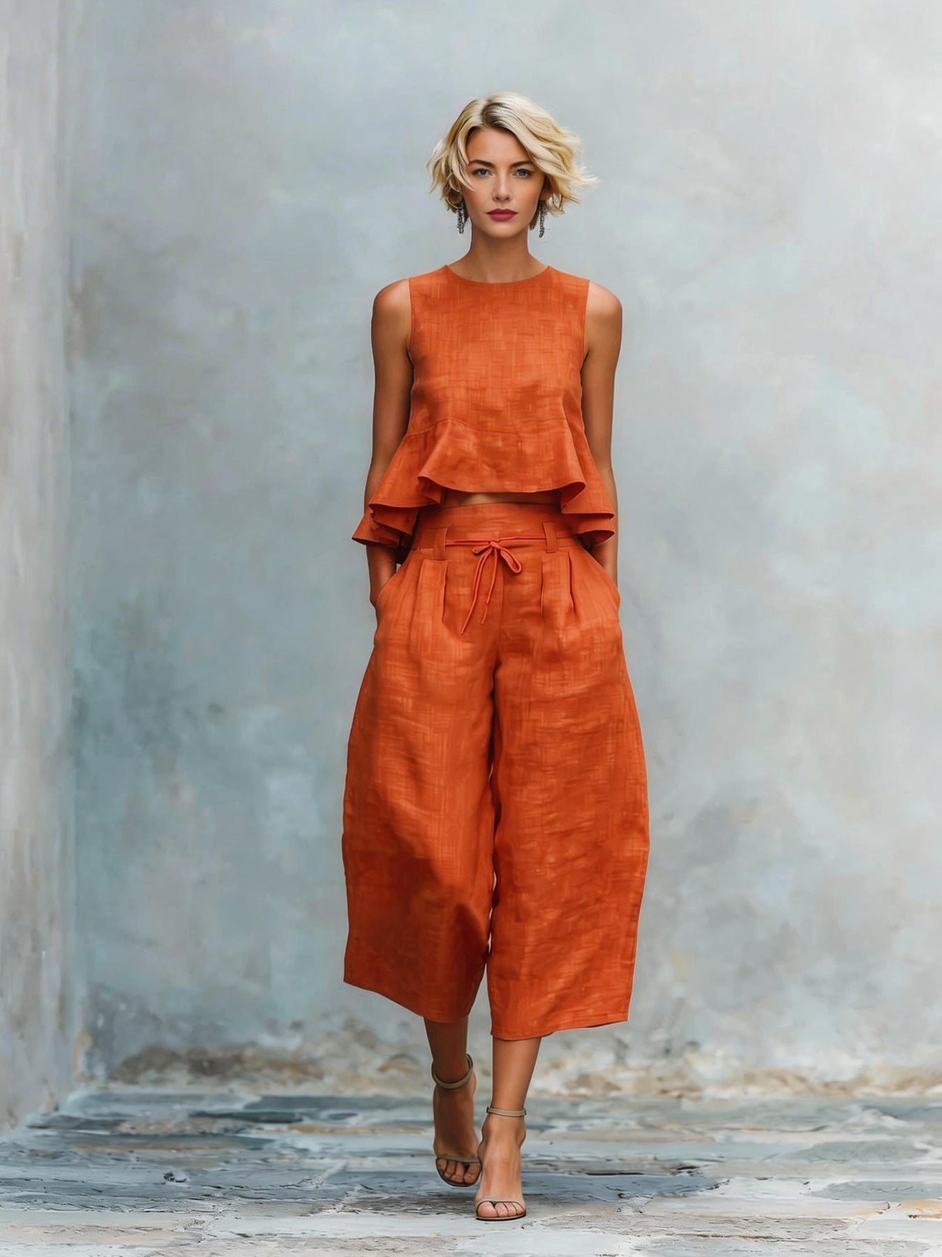 Women's Two-Piece Set with Ruffled Hem