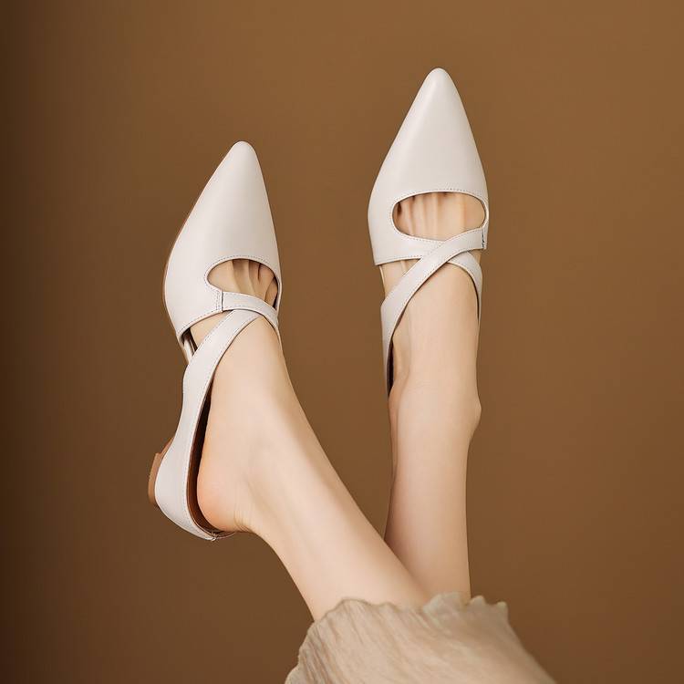 Selva | Pointed Mules with Crossed Genuine Leather Straps