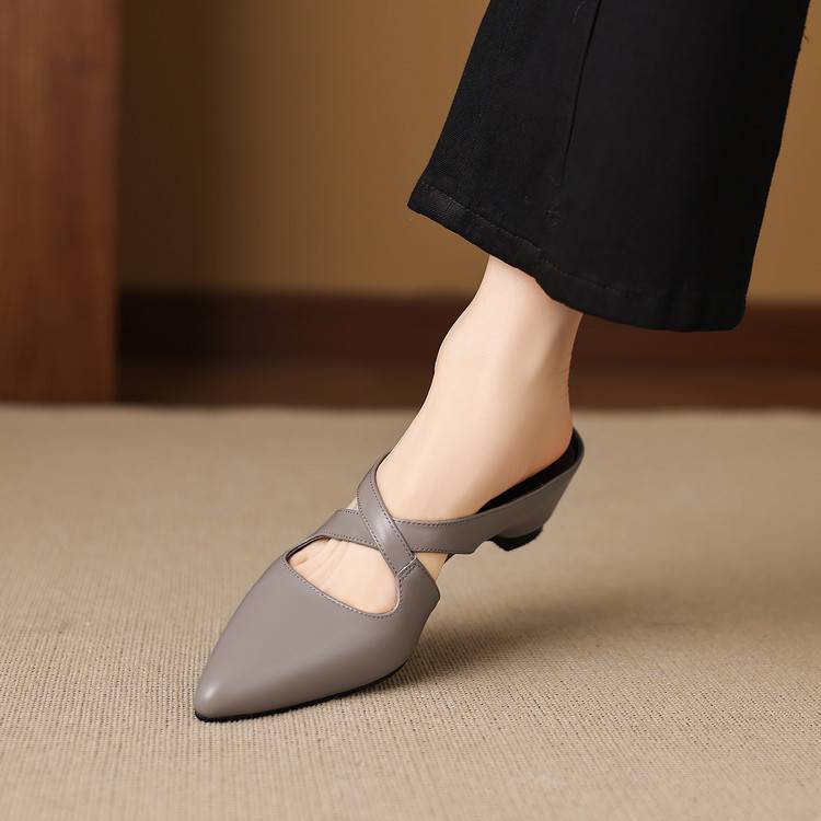 Selva | Pointed Mules with Crossed Genuine Leather Straps