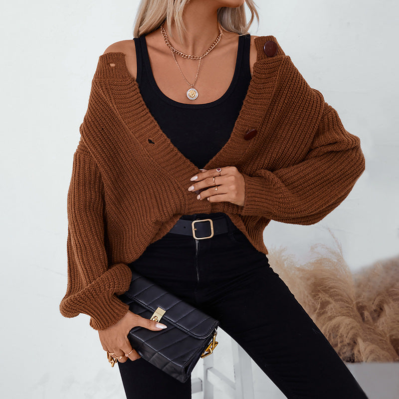 Knitted Cardigan with Buttons for Women