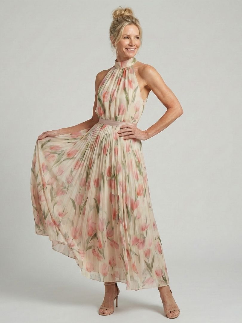 Ellis & Johnson™  | Halter Neck Floral Midi Dress
