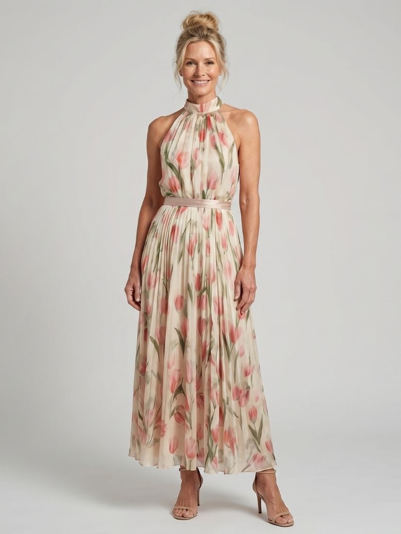 Ellis & Johnson™  | Halter Neck Floral Midi Dress
