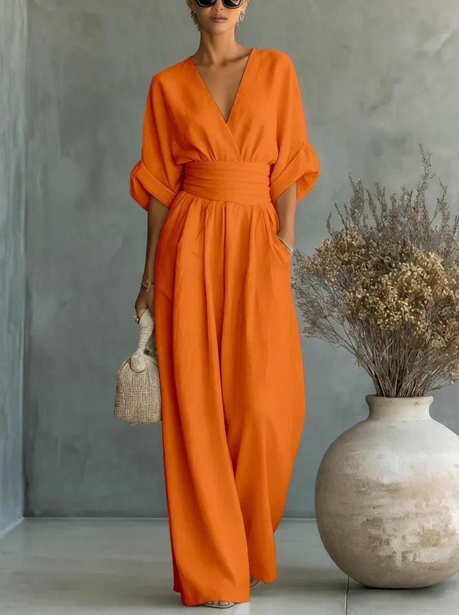 Imani | V-Neck Fitted-Waist Jumpsuit