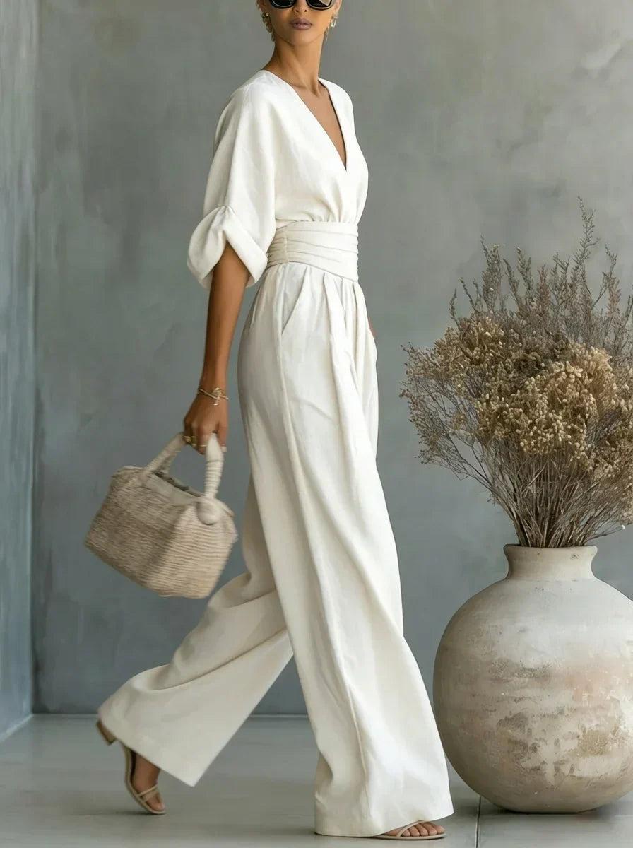 Imani | V-Neck Fitted-Waist Jumpsuit