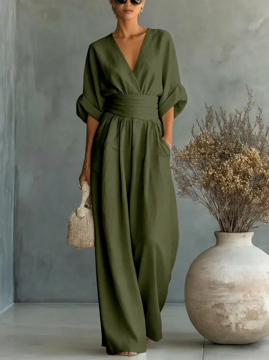 Imani | V-Neck Fitted-Waist Jumpsuit