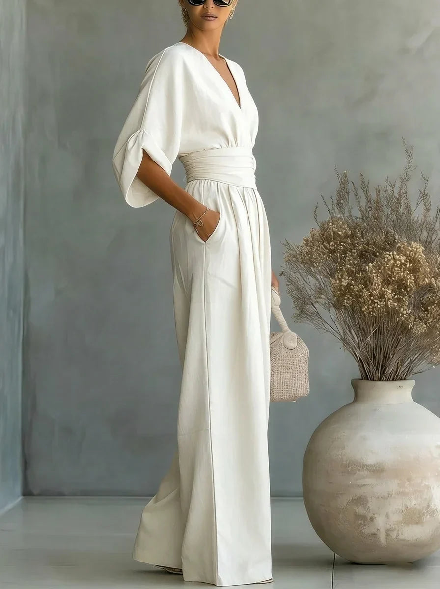 Imani | V-Neck Fitted-Waist Jumpsuit