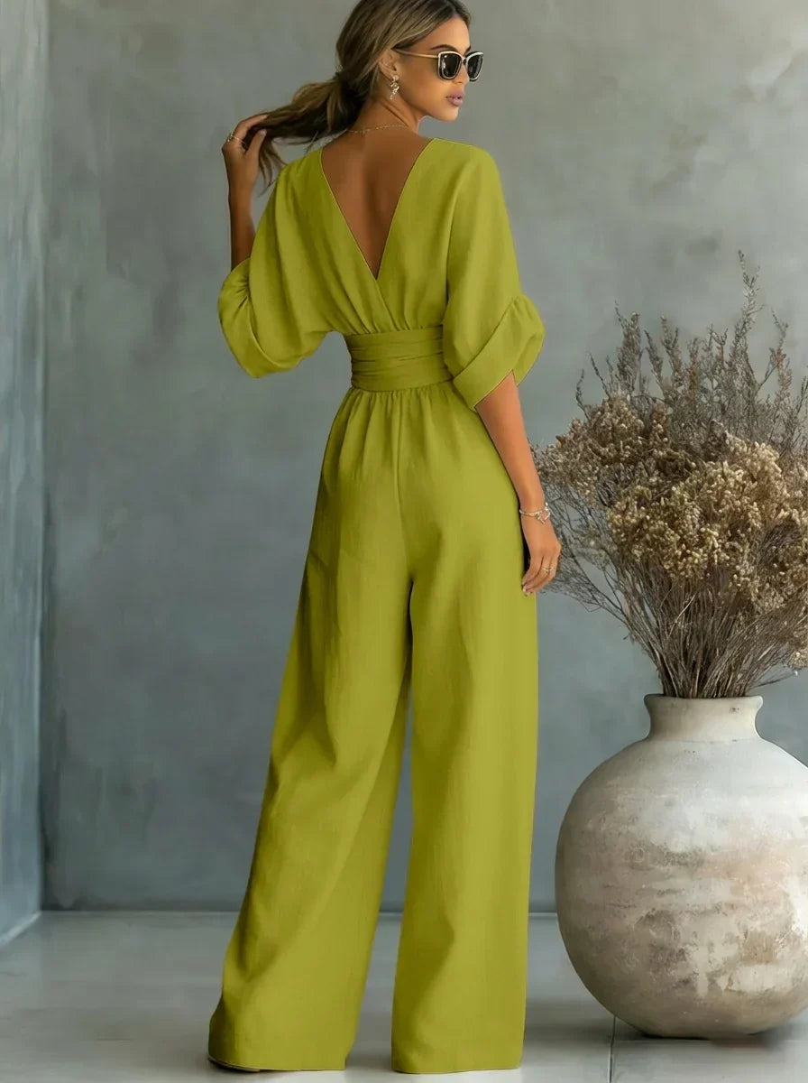 Imani | V-Neck Fitted-Waist Jumpsuit