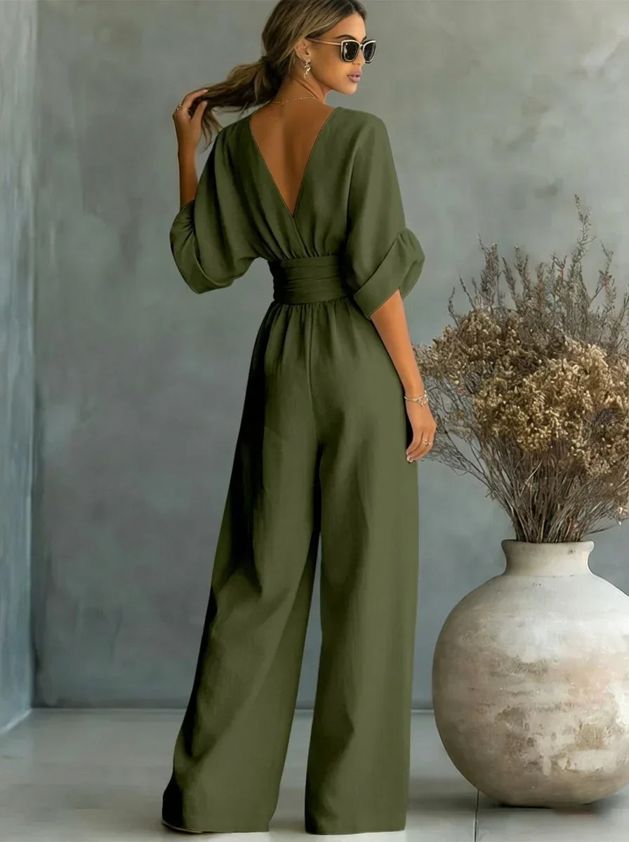Imani | V-Neck Fitted-Waist Jumpsuit