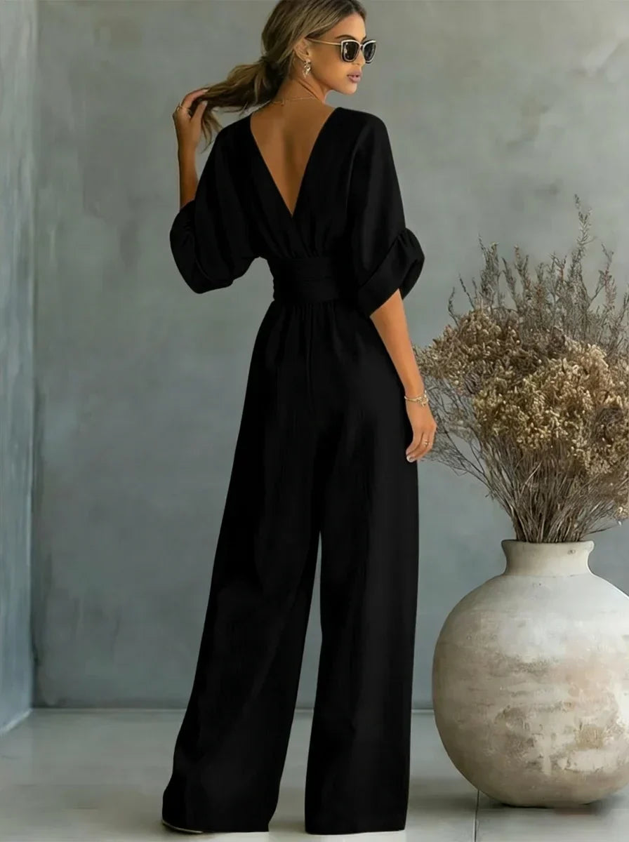Imani | V-Neck Fitted-Waist Jumpsuit