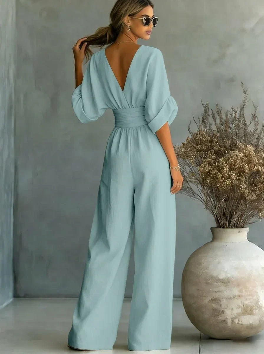 Imani | V-Neck Fitted-Waist Jumpsuit