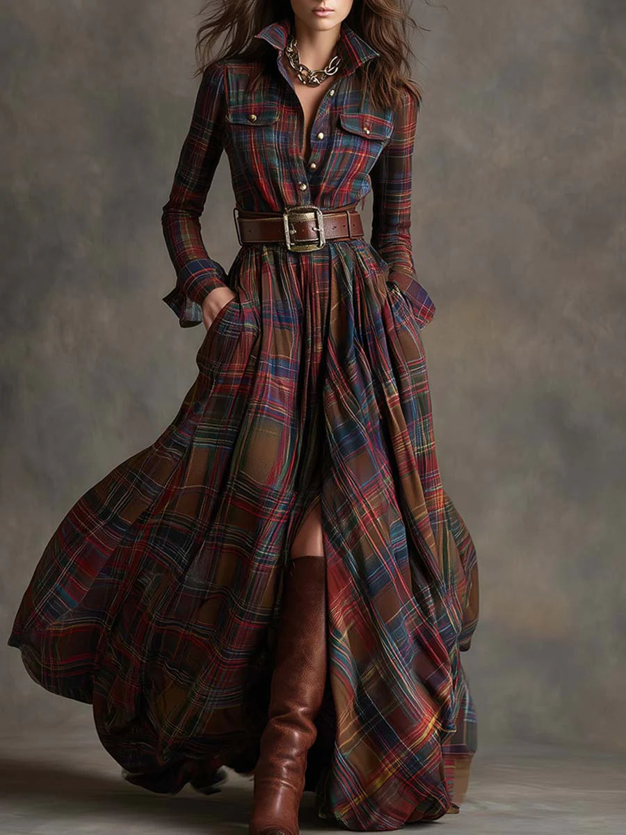 BÉATRICE | Plaid Belted Maxi Dress