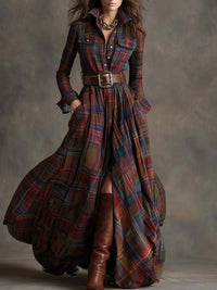 Henrietta | Belted Button-Front Long-Sleeve Maxi Shirt Dress for Women