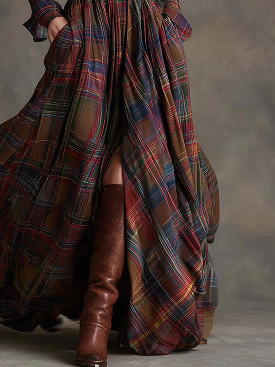 BÉATRICE | Plaid Belted Maxi Dress