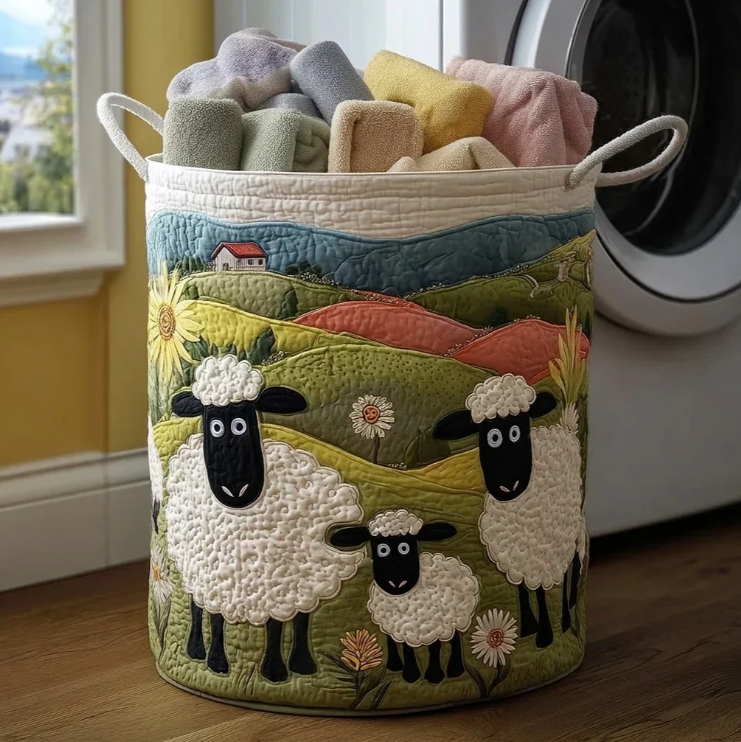 Sheep in Valley | Handcrafted Laundry Basket