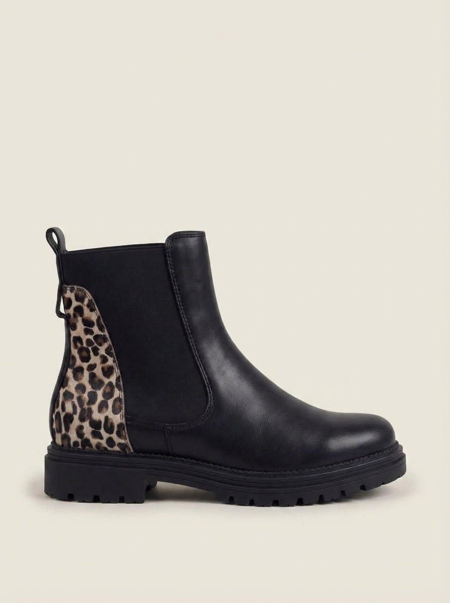 MAREN | Black Chelsea Boots with Leopard Heel – Wells & Rose