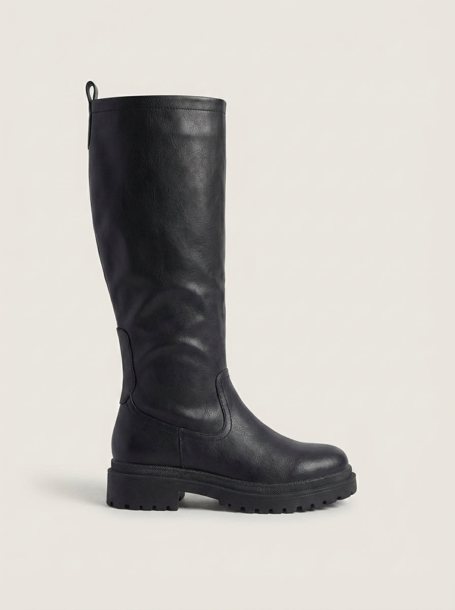 ANETTA | Black Knee-High Lug-Sole Boots – Wells & Rose
