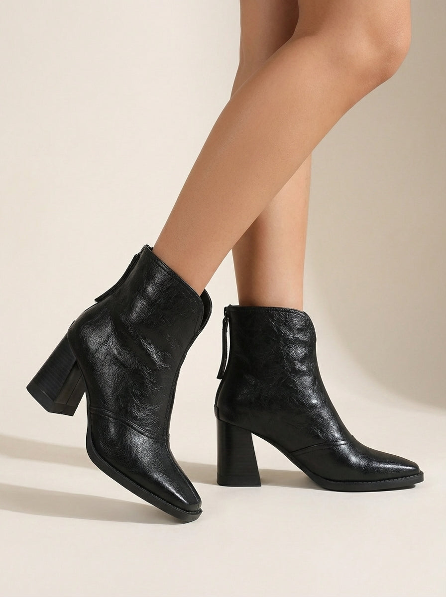 CLAUDIA | Square-Toe Block-Heel Ankle Boots – Wells & Rose