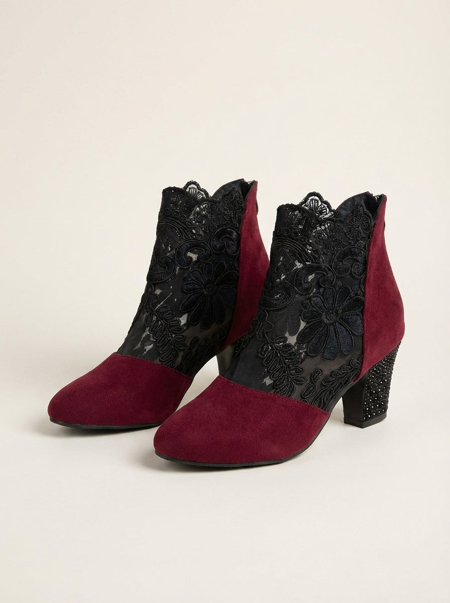 LUCINDA | Lace Ankle Boots with Block Heel – Wells & Rose