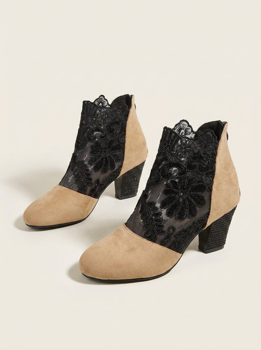 LUCINDA | Lace Ankle Boots with Block Heel – Wells & Rose