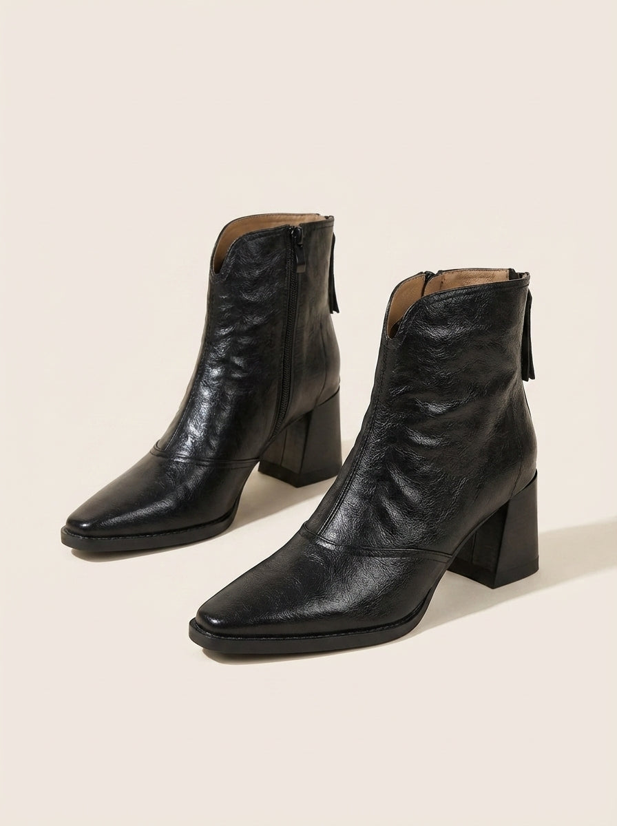 CLAUDIA | Square-Toe Block-Heel Ankle Boots – Wells & Rose