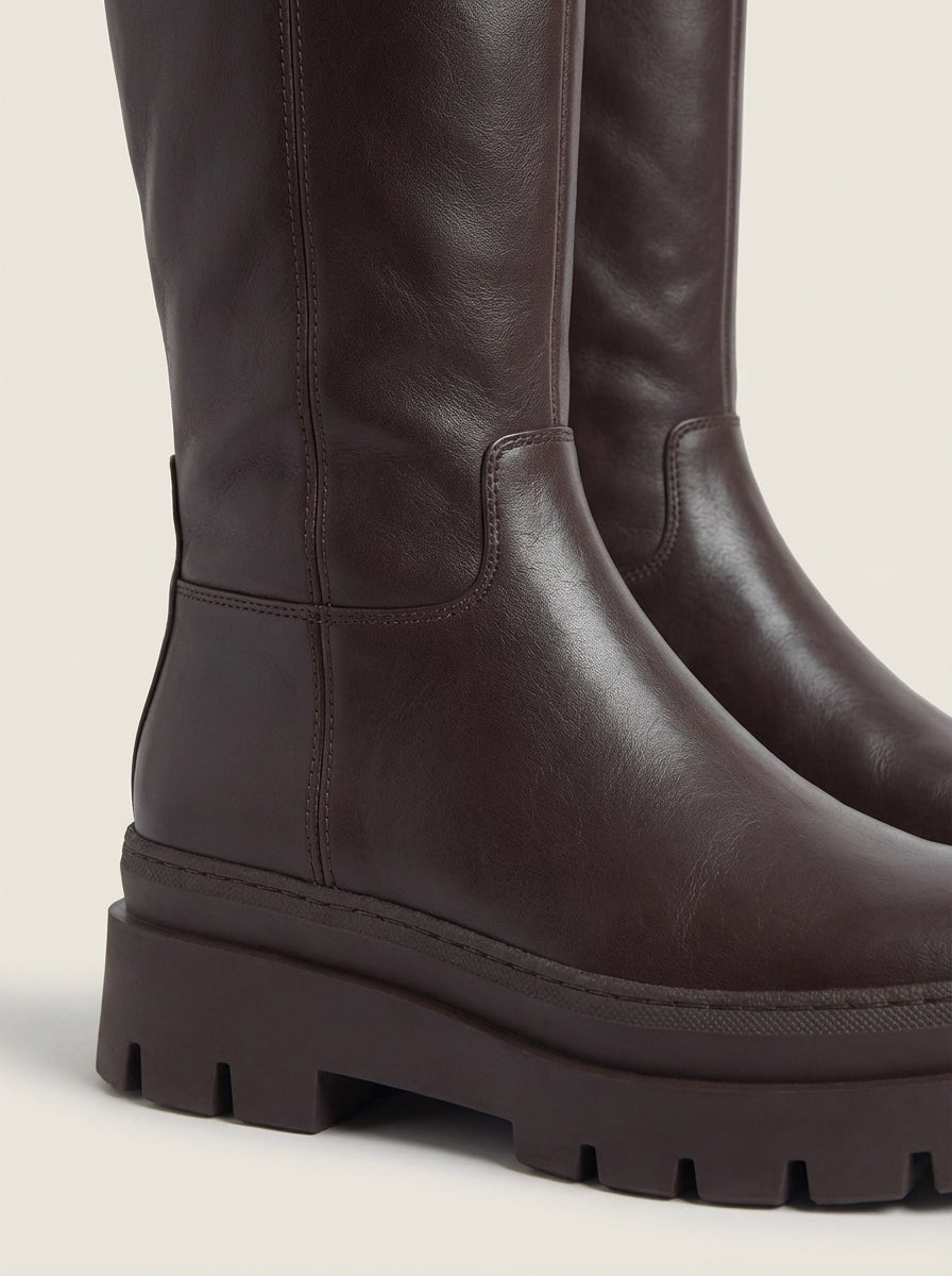 IRIA | Brown Knee-High Lug-Sole Boots – Wells & Rose
