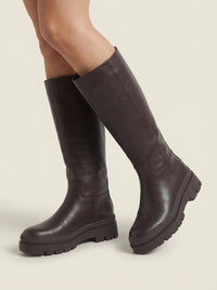 IRIA | Brown Knee-High Lug-Sole Boots