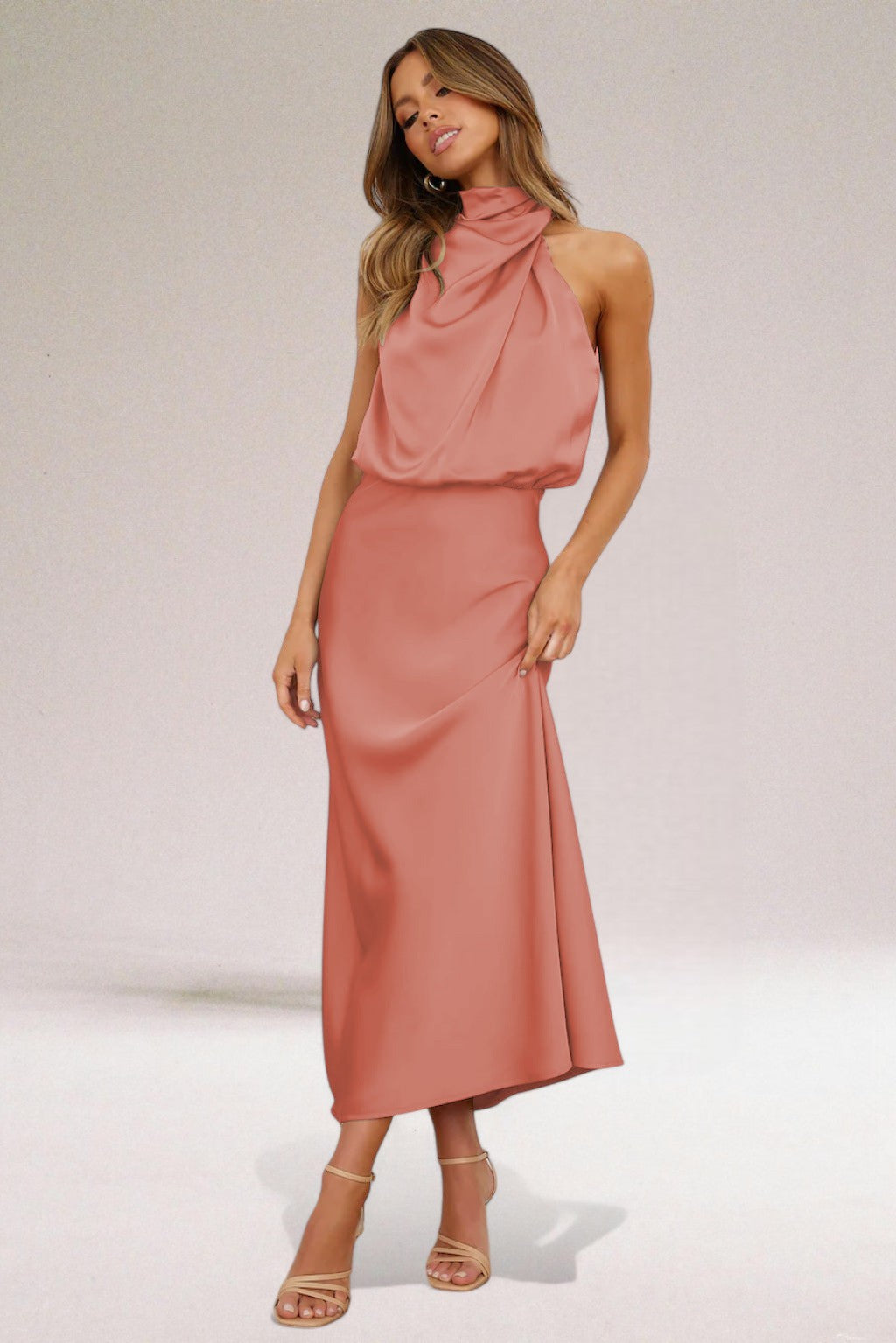Elegant Satin Halter Maxi Dress